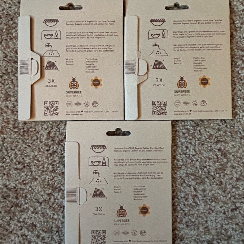 NEW Superbee Beeswax Wraps, Medium, Triple Pack - Set of 3 - Picture 2 of 2